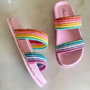 NWOT Rainbow 🌈 Glitter Sequin Slip-on Slides